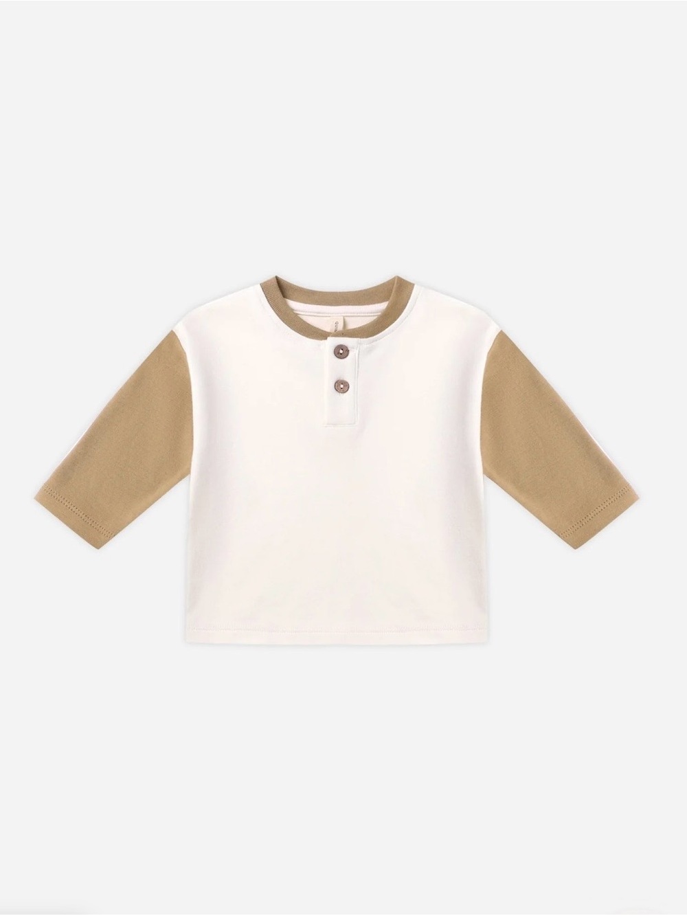 Quincy Mae Neutral Two-Tone Henley Top & Pant Cream with Golden Tan Sleeves